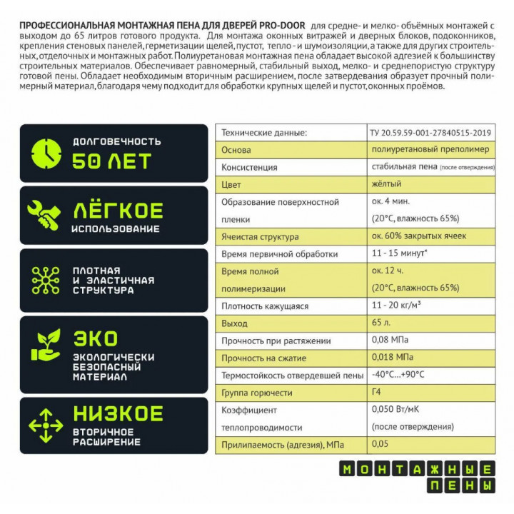 Монтажная пена для дверей PRO-DOOR
