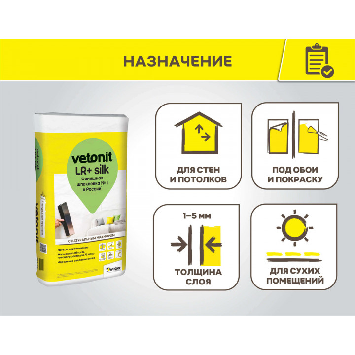 Финишная шпаклевка № 1 в России* Vetonit LR+ Silk