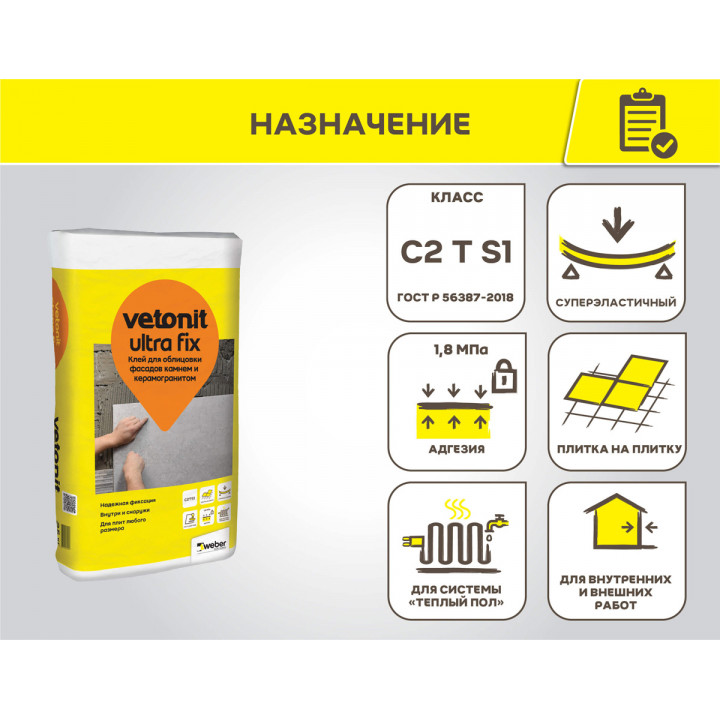 Клей для облицовки фасадов камнем и керамогранитом Vetonit Ultra Fix