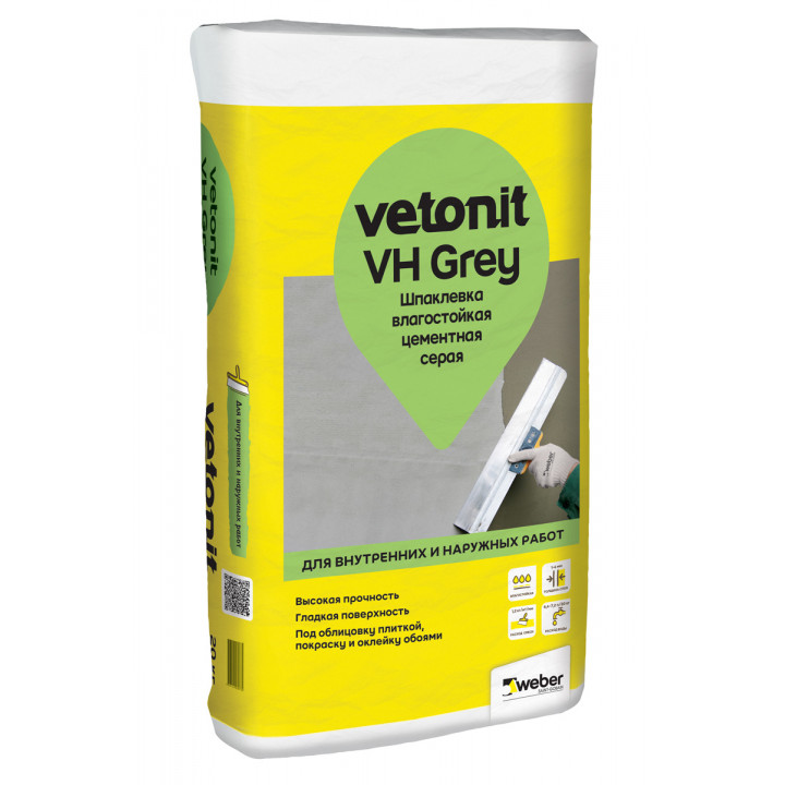 Шпаклевка финишная цементная влагостойкая серая Weber.Vetonit VH Grey